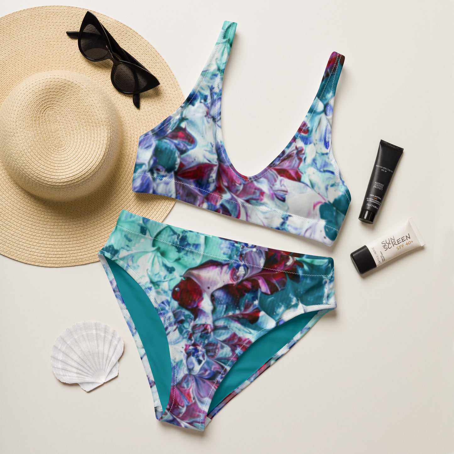 Lily Pads - Recycled high-waisted bikini