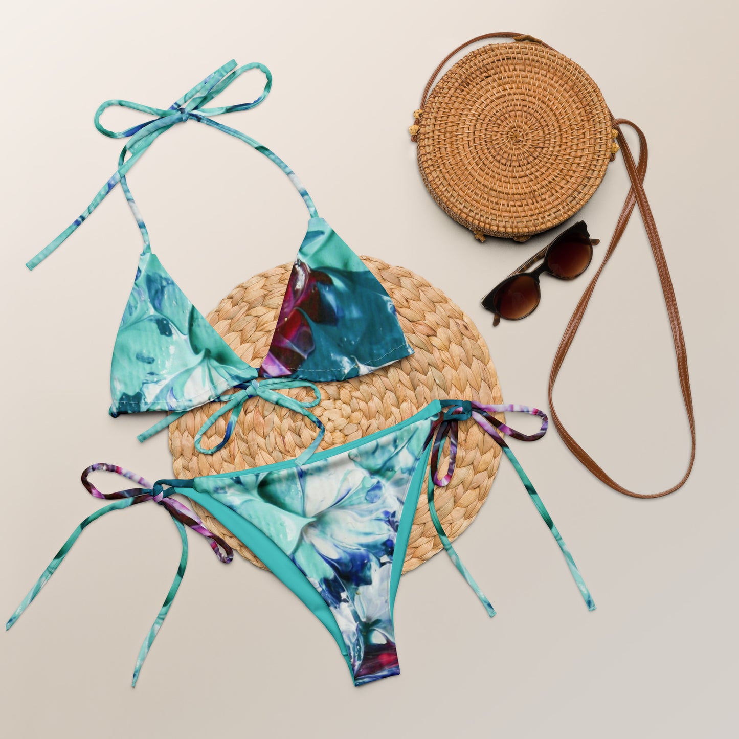 Lily Pads - All-over print recycled string bikini